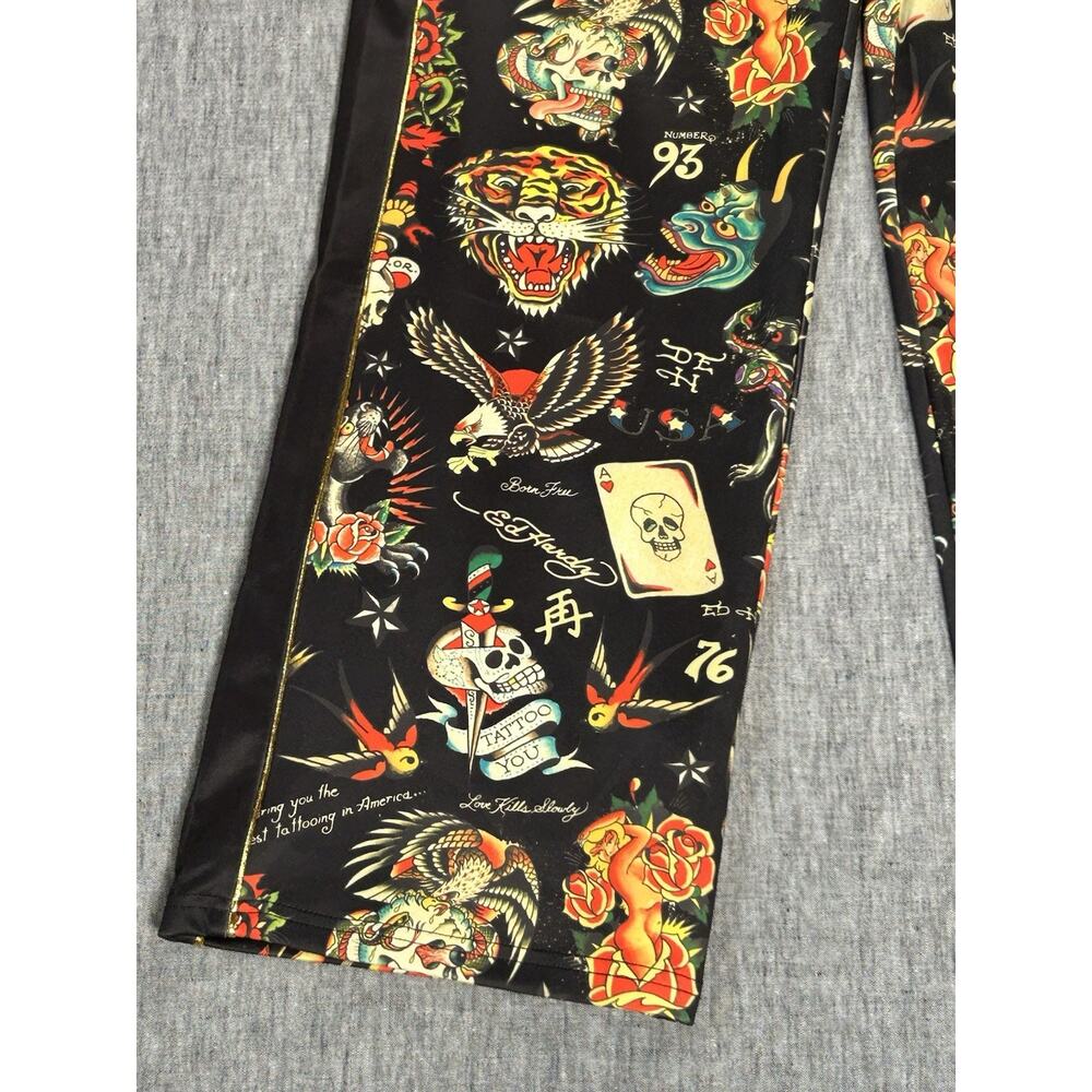 Ed Hardy Flashboard Track Pants Womens Small Black Stretch Embroidered Tattoo - Picture 4 of 16